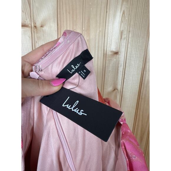 NWT Lulus So Stunning Orange Multi Floral Jacquard Puff Sleeve Mini Dress Sz S - Picture 6 of 6